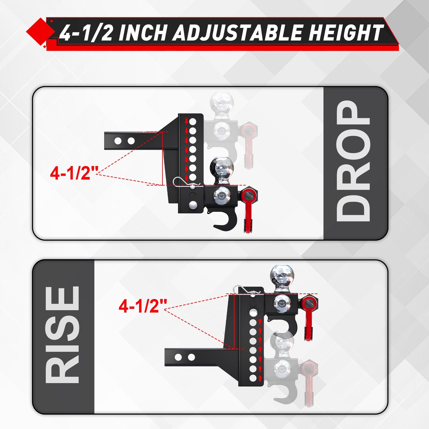 TYT Adjustable Tri-Ball Hitch for 2" Receiver with Tow Hook & Shackle - TYT4WD
