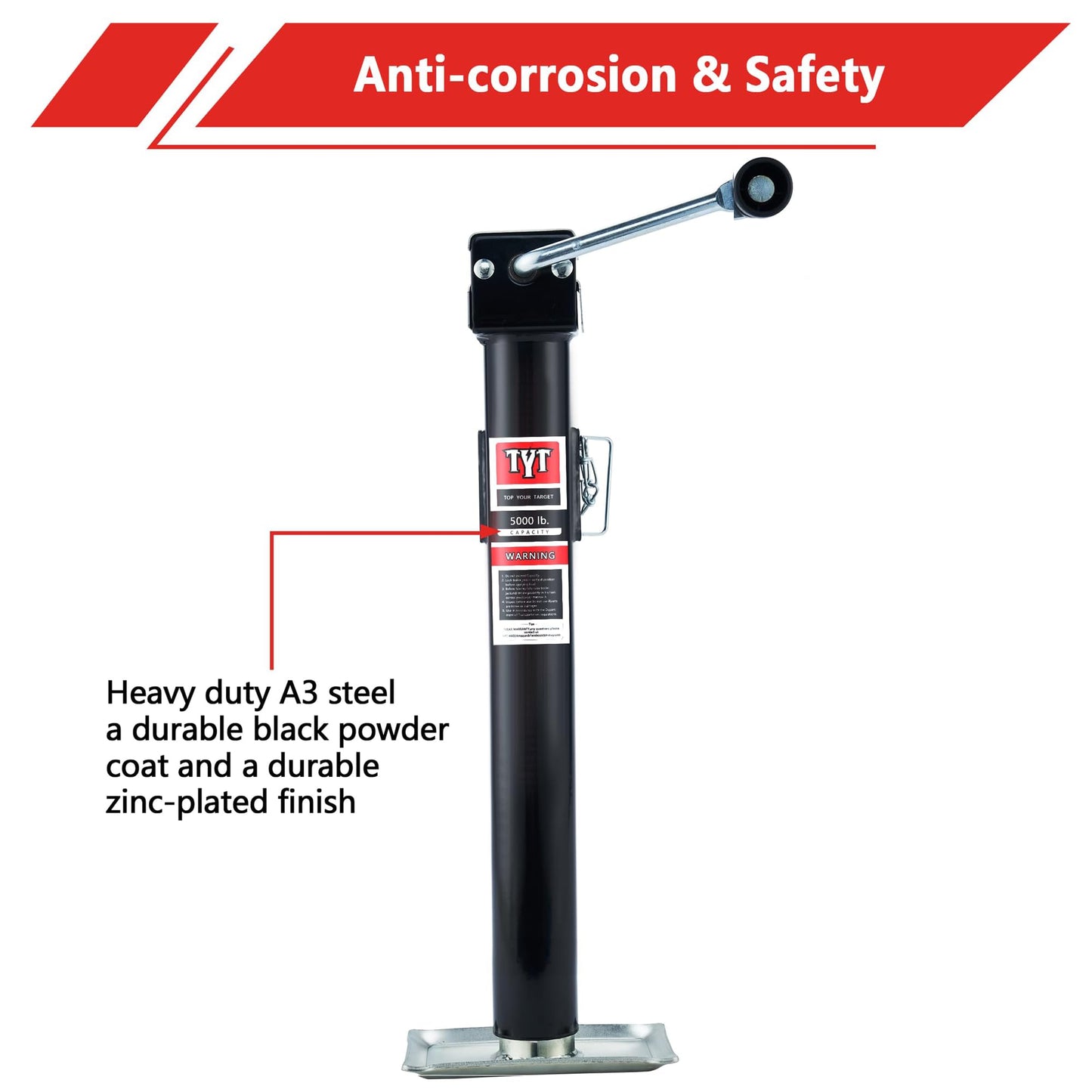 TYT 5000 lbs Weld-On Swivel Trailer Jack – 15" Lift Travel Jack - TYT4WD