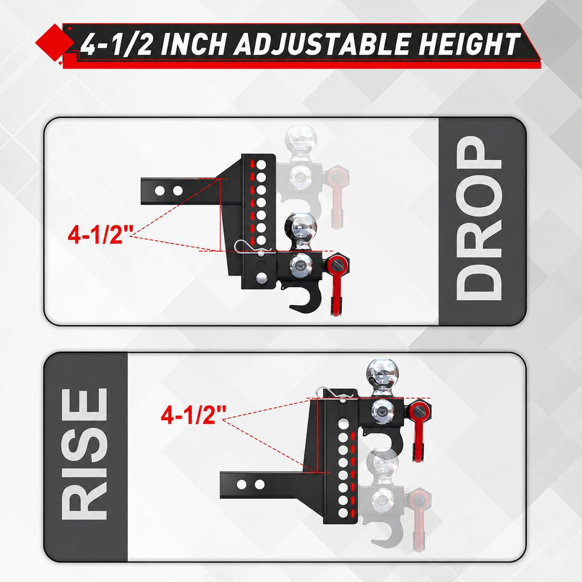 TYT Adjustable 5-in-1 Tri-Ball Hitch Ball Mount for 2-1/2 in Receiver