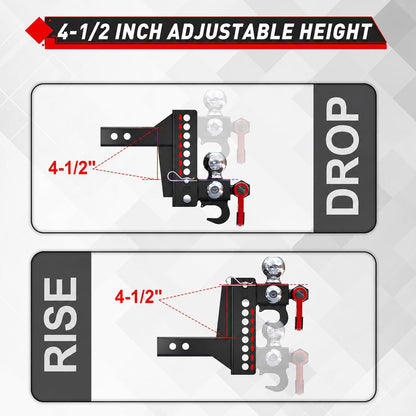 TYT Adjustable 5-in-1 Tri-Ball Hitch Ball Mount for 2-1/2 in Receiver