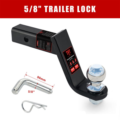 TYT Trailer Hitch Mount with 2" Ball,Free Advanced Hitch Pin, 4" Drop,Forged Solid Steel Towing Fits 2" Receiver, 2" Chrome Ball Head, 7,500 lbs, Black - TYT4WD