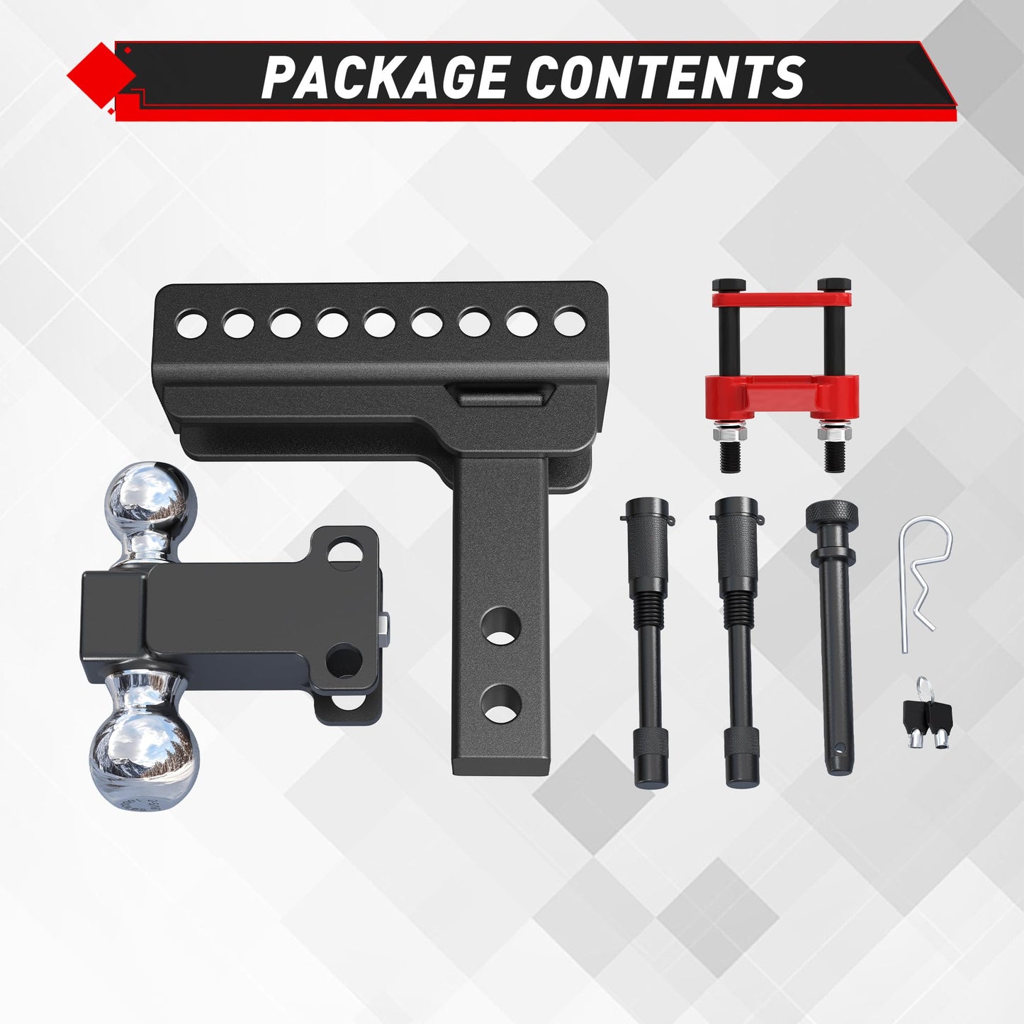 TYT Adjustable Truck Trailer Hitch for 2 inch Receiver, 6" Drop/Rise Tow Hitch with Dual Balls，Includes Two Pin Locks & Hitch Tightener (2" & 2-5/16") - TYT4WD