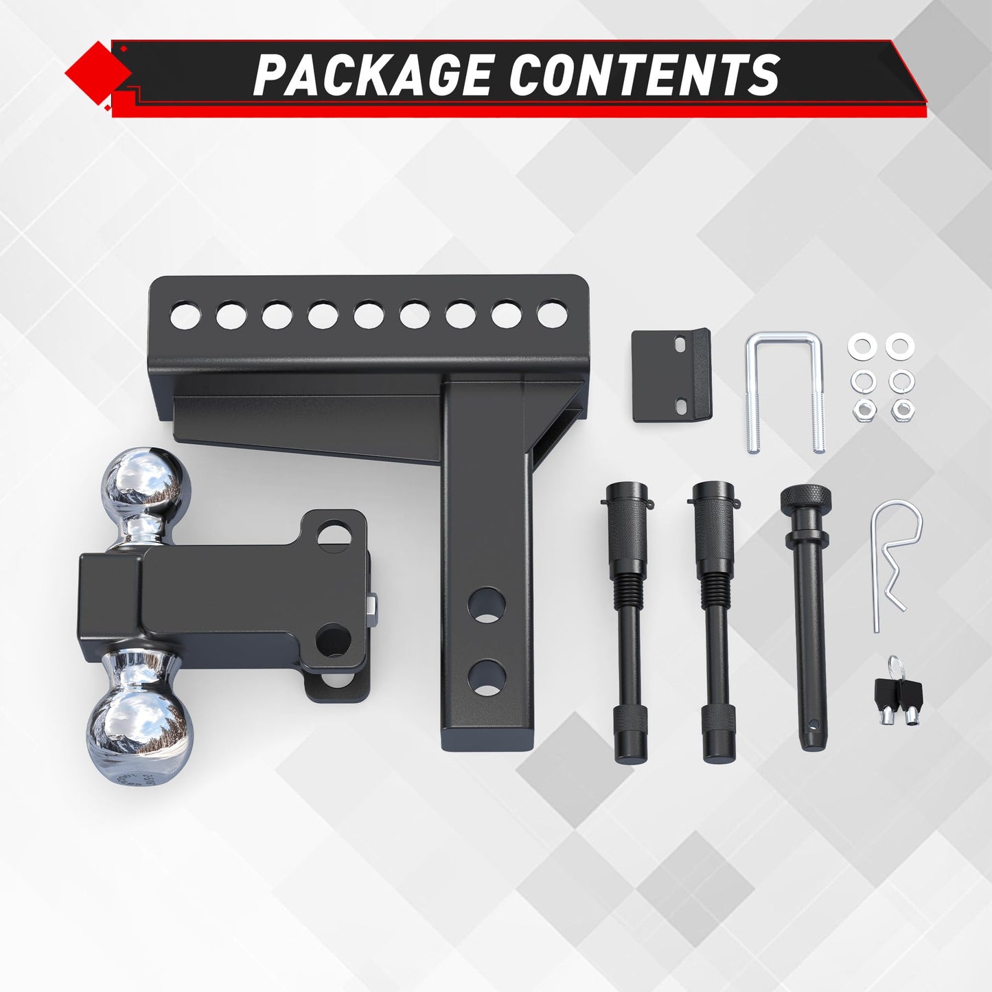 TYT Adjustable Truck Trailer Hitch for 2.5 inch Receiver, 6" Drop/Rise Tow Hitch with Dual Balls (2" & 2-5/16")，Includes Two Pin Locks & Hitch Tightener - TYT4WD