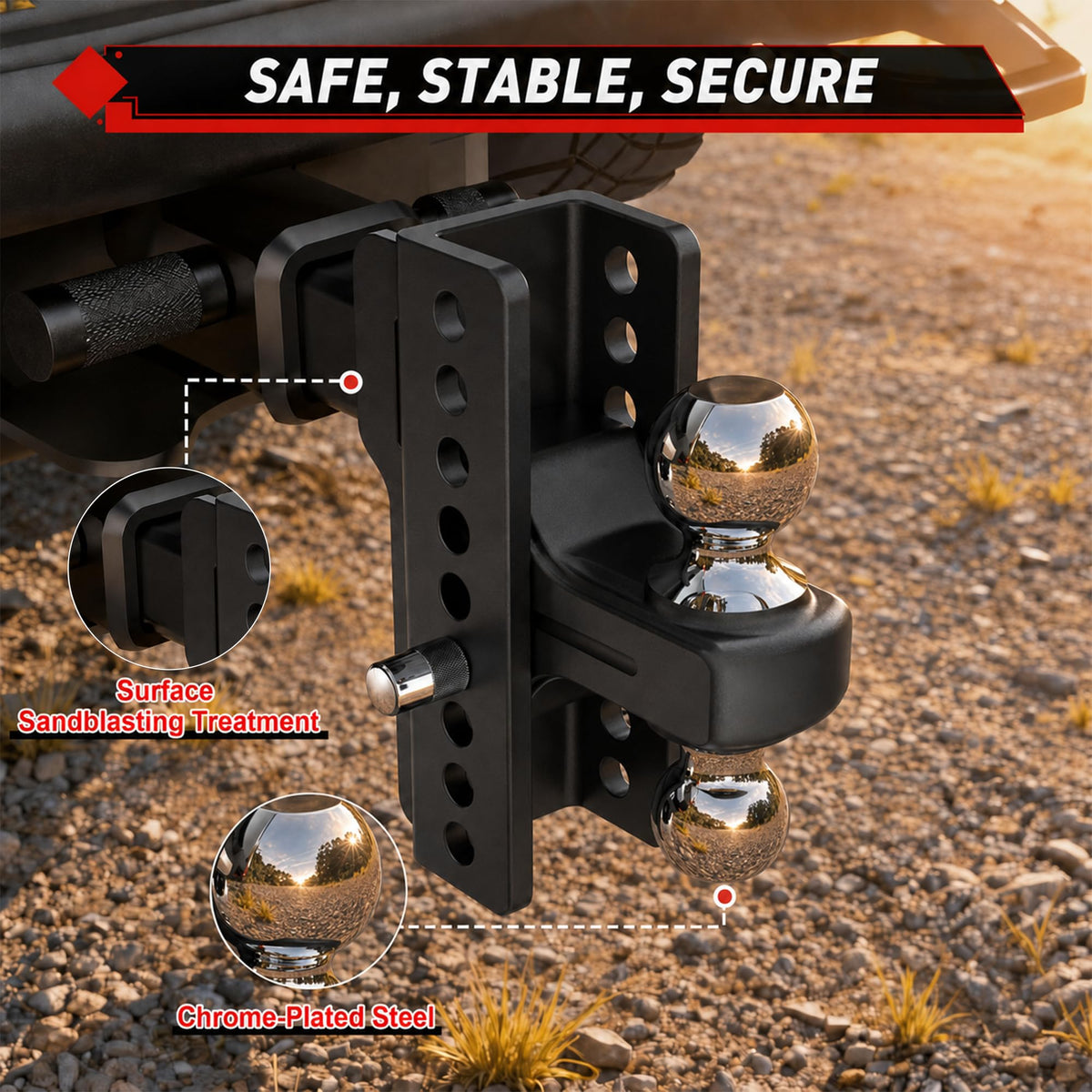 TYT Adjustable Heavy Duty Trailer Hitch Ball Mount for 2-Inch Receiver - TYT4WD