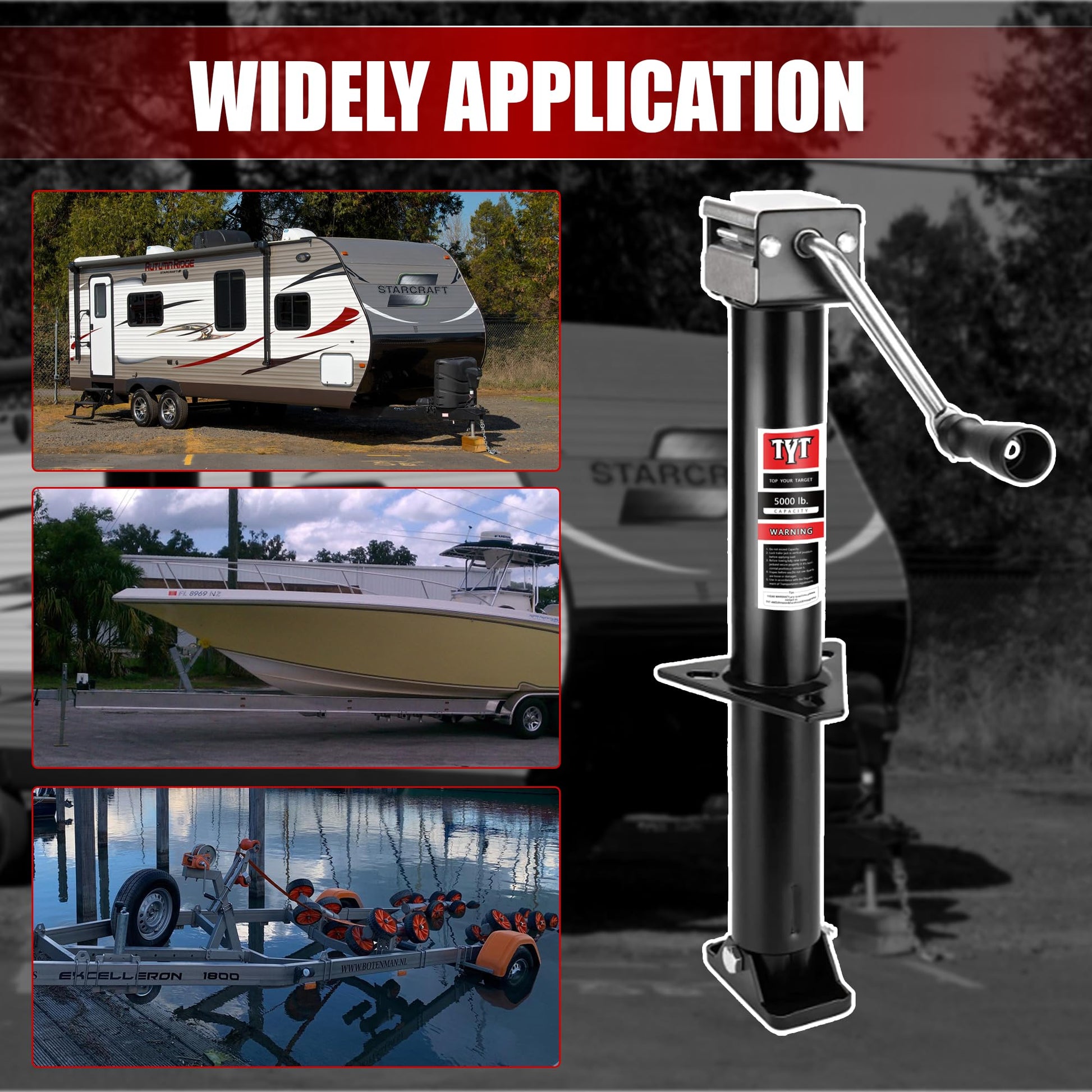 TYT A-Frame Trailer Jack, 5000lbs Capacity Side Wind Trailer Jack with Foot Plate, 15" Vertical Travel Heavy Duty Trailer Jack for Trailer, Utility Trailer, Yacht Trailer, Camper - TYT4WD