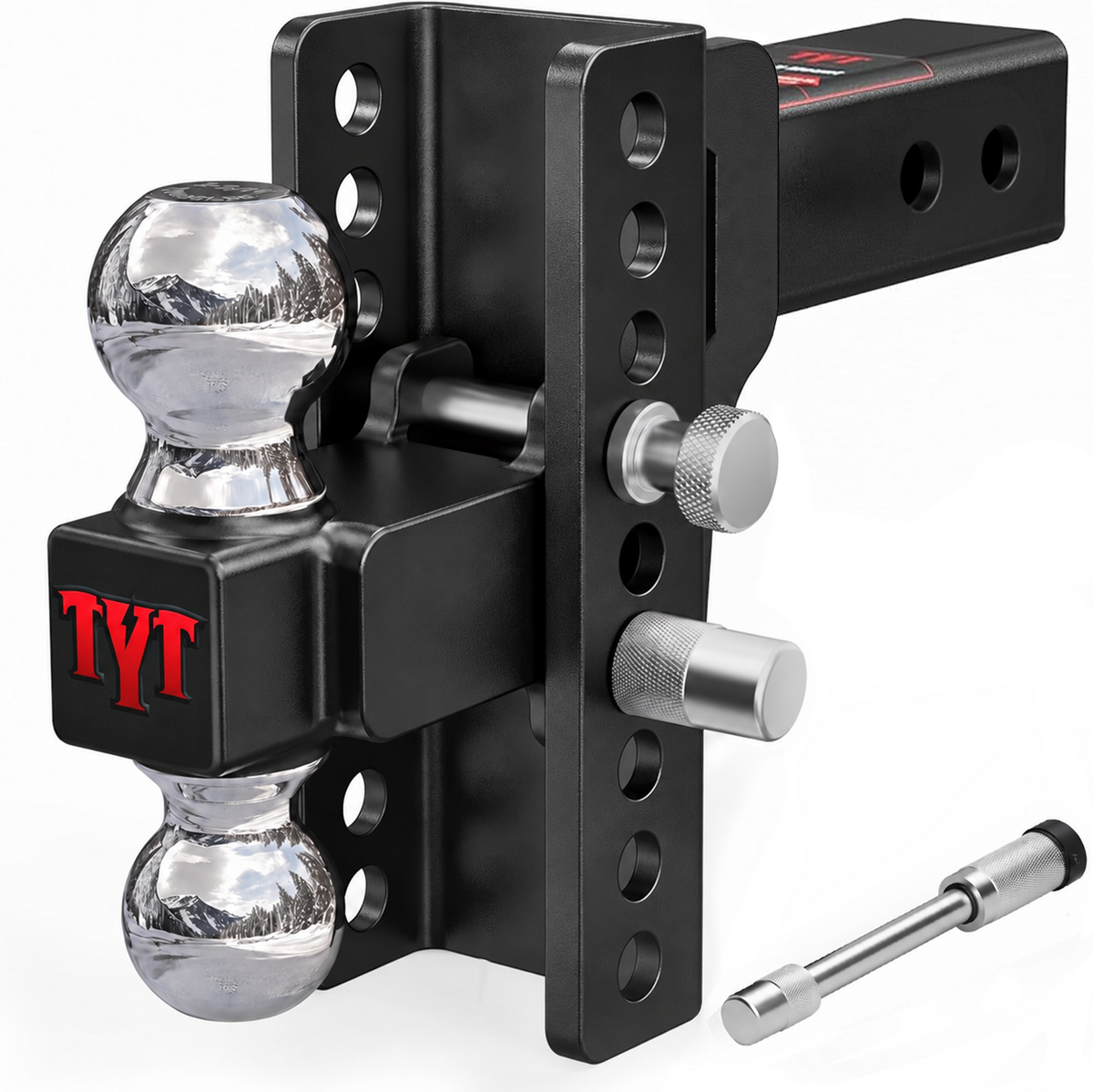TYT Adjustable Truck Trailer Hitch for 2.5 inch Receiver, 6" Drop/Rise Tow Hitch with Dual Balls (2" & 2-5/16")，Includes Two Pin Locks & Hitch Tightener - TYT4WD
