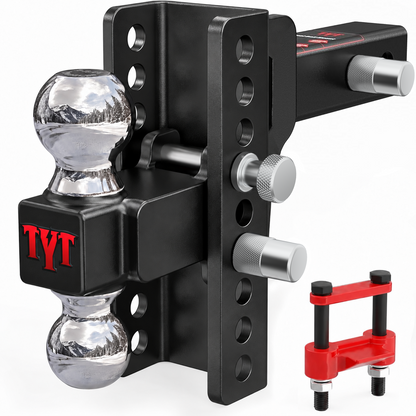 TYT Adjustable Truck Trailer Hitch for 2 inch Receiver, 6" Drop/Rise Tow Hitch with Dual Balls，Includes Two Pin Locks & Hitch Tightener (2" & 2-5/16") - TYT4WD