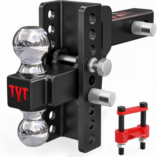 TYT Adjustable Truck Trailer Hitch for 2 inch Receiver, 6" Drop/Rise Tow Hitch with Dual Balls，Includes Two Pin Locks & Hitch Tightener (2" & 2-5/16") - TYT4WD